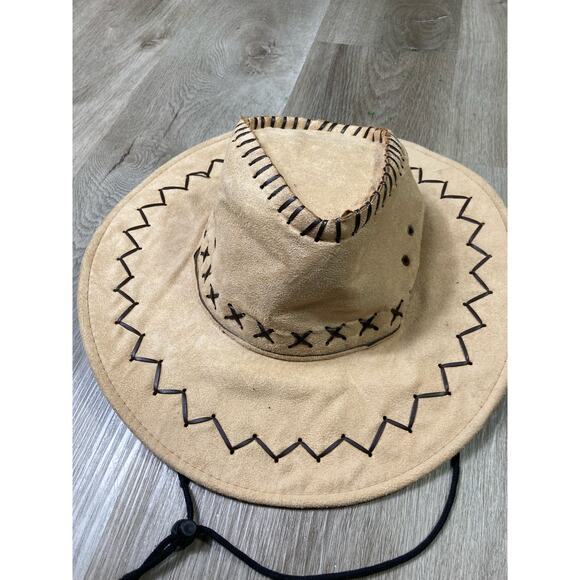Unisex Brown Cowboy Hat Faux Suede Whipstitch‎ Design One Size Safari Cap - Picture 3 of 12